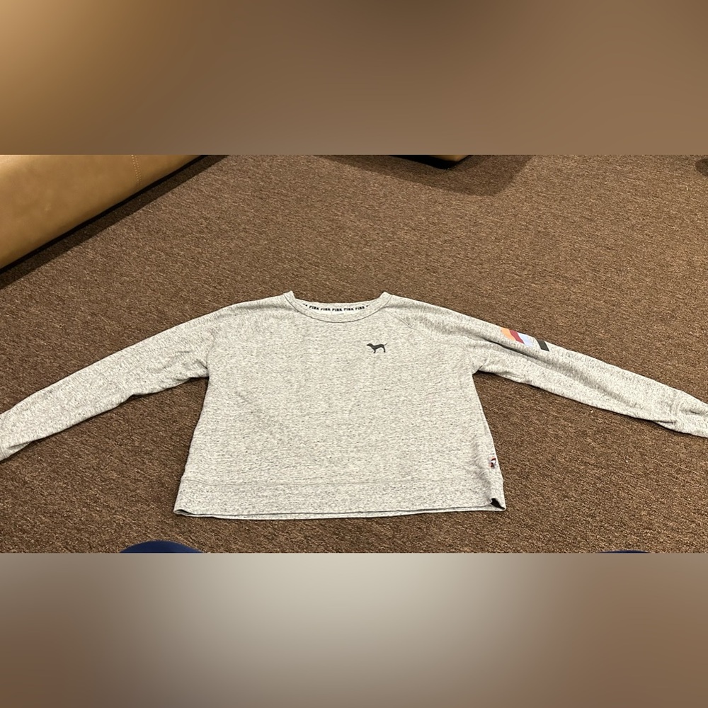 PINK Victoria's Secret Pullover Sweatshirt Size L Gray Dog Cotton Blend